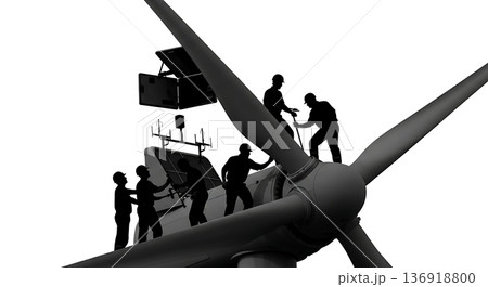 Black Solid Wind Turbine Tech Silhouettes Set of Six on White Background Black Solid Wind Turbine Tech Silhouettes Set of Six on White Background 136918800
