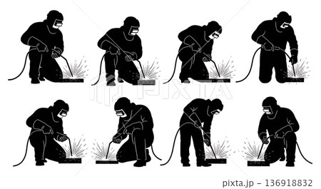 Black Solid Welder Torch Silhouettes Set of Six on White Background Black Solid Welder Torch Silhouettes Set of Six on White Background 136918832