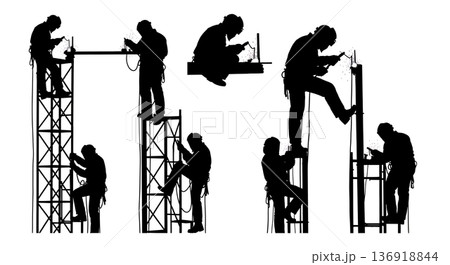 Black Solid Welder Safety Curtain Silhouettes Set of Six on White Background Black Solid Welder Safety Curtain Silhouettes Set of Six on White Background 136918844