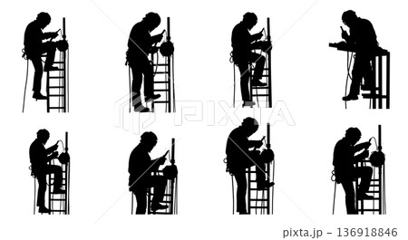 Black Solid Welder Safety Curtain Silhouettes Set of Six on White Background Black Solid Welder Safety Curtain Silhouettes Set of Six on White Background 136918846