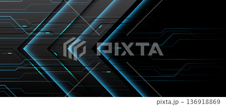 Abstract blue neon light arrow direction technology futuristic black cyber line geometric on grey metallic design modern background vector Abstract blue neon light arrow direction technology futuristic black cyber line geometric on grey metallic design modern background vector 136918869