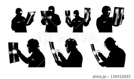Black Solid Welder NDT Inspection Silhouettes Set of Six on White Background 136918883