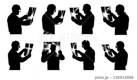 Black Solid Welder NDT Inspection Silhouettes Set of Six on White Background Black Solid Welder NDT Inspection Silhouettes Set of Six on White Background 136918886