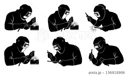 Black Solid Welder Cheater Lens Silhouettes Set of Six on White Background Black Solid Welder Cheater Lens Silhouettes Set of Six on White Background 136918906