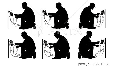 Black Solid Voltage Testing Silhouettes Set of Six on White Background Black Solid Voltage Testing Silhouettes Set of Six on White Background 136918951