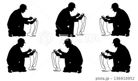 Black Solid Voltage Testing Silhouettes Set of Six on White Background Black Solid Voltage Testing Silhouettes Set of Six on White Background 136918952