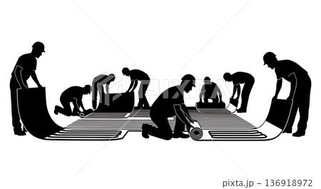 Black Solid Underfloor Heating Silhouettes Set of Six on White Background 136918972