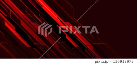 Abstract black red circuit technology connected lines electronics elements computer digital on dark background vector 136918975