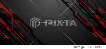 Abstract black red circuit technology banner lines electronics elements computer digital on grey blank space background vector illustration. Abstract black red circuit technology banner lines electronics elements computer digital on grey blank space background vector illustration. 136918998