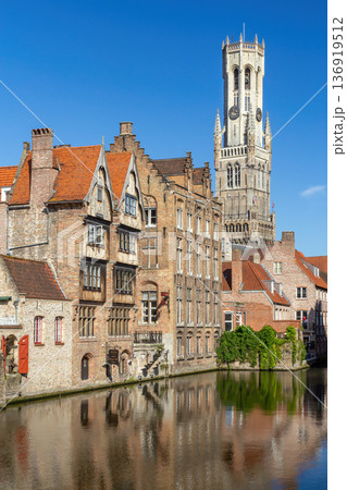 Historic Bruges Rozenhoedkaai Night Reflection. Bruges. Historic Bruges Rozenhoedkaai Night Reflection. Bruges. 136919512
