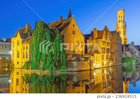 Historic Bruges Rozenhoedkaai Night Reflection. 136919515
