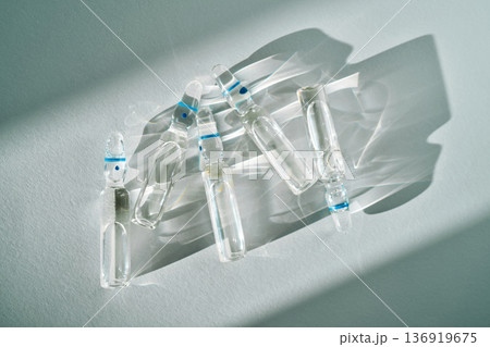 Glass ampoules containing liquid medicine for injection or vaccine Glass ampoules containing liquid medicine for injection or vaccine 136919675