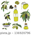 Raster set on the theme of olives and olive oil.  136920796