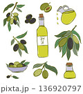 Illustration set of olives and olive oil.  136920797