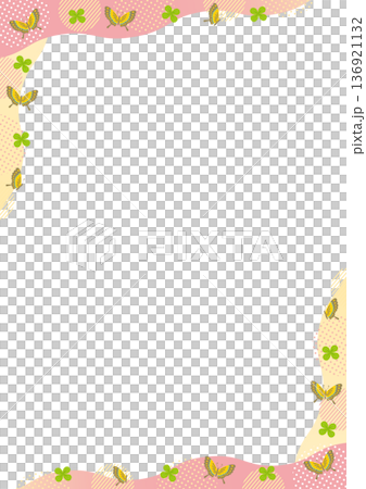 Vertical corner frame of butterflies, clovers, geometric patterns and waves_ Pink Vertical corner frame of butterflies, clovers, geometric patterns and waves_ Pink 136921132