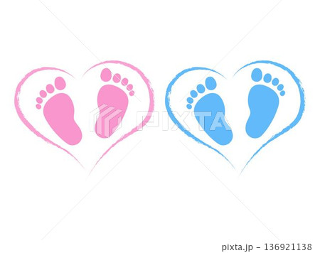 Blue pink vector baby footprints silhouette print design Blue pink vector baby footprints silhouette print design 136921138