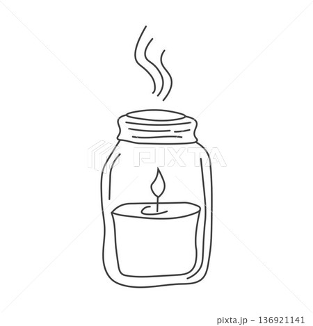 Burning aroma candle in a jar isolated on white background 136921141