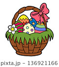 Basket with Easter eggs isolated on a white background 136921166