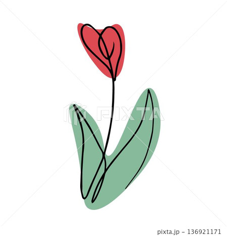 Elegant abstract flower drawn by one line 136921171