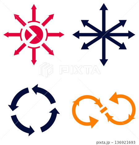 Radial and Circular Arrows in Red, Blue, and Orange Representing Cycles and Directions Radial and Circular Arrows in Red, Blue, and Orange Representing Cycles and Directions 136921693