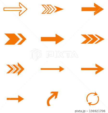 A collection of 12 orange arrow icons for web and interface design elements A collection of 12 orange arrow icons for web and interface design elements 136921706