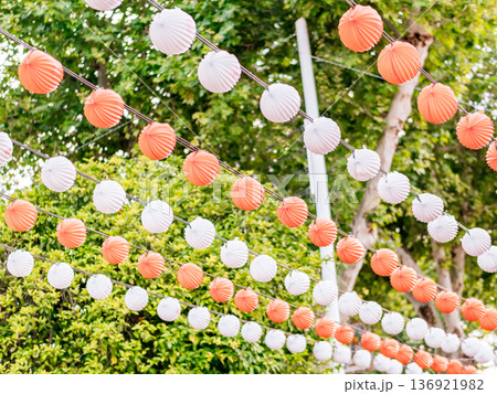 Paper lanterns, farolillos, at the April Fair in Seville, Spain. 136921982