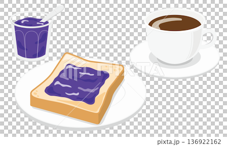 藍莓果醬吐司和咖啡早餐套餐 晨間插畫 136922162