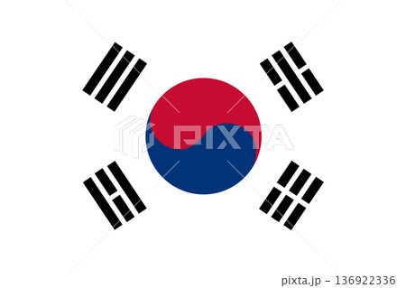 South Korea official flag vector with standard size and proportion. National flag emblem with accurate size and colors South Korea official flag vector with standard size and proportion. National flag emblem with accurate size and colors 136922336