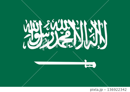 Saudi Arabia flag in official colors, dimensions and aspect ratio. Vector flag symbolizing national pride, identity, heritage, patriotism and authority 136922342