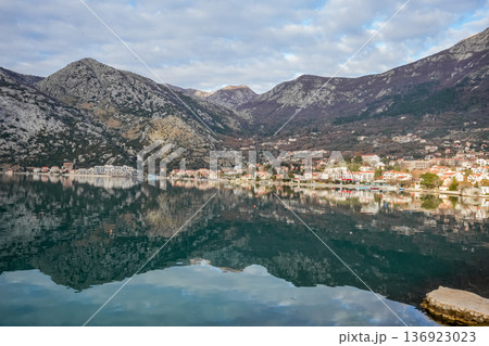 Coastal Town by Bay with Mountains Coastal Town by Bay with Mountains 136923023