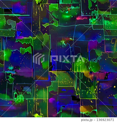 Abstract neon mosaic pattern with glowing geometric shapes, dark blue background, vivid green and purple fragments, futuristic digital texture, modern nightlife energ Abstract neon mosaic pattern with glowing geometric shapes, dark blue background, vivid green and purple fragments, futuristic digital texture, modern nightlife energ 136923071