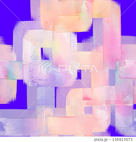 Abstract watercolor geometric composition with overlapping pastel rectangles on purple background, soft brush textures, modern minimal art for print, decor, branding design 136923073