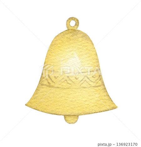 Bell yellow watercolor isolated illustration on a white background. Simple baby shower clip art for boy`s first birthday and newborn sleep design in pastel colors 136923170