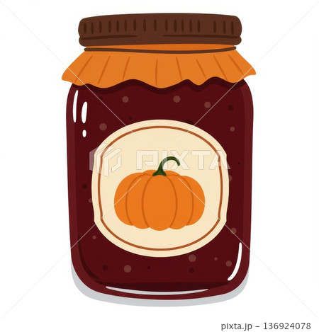 Pumpkin Jam in Glass Jar with Orange Label 136924078