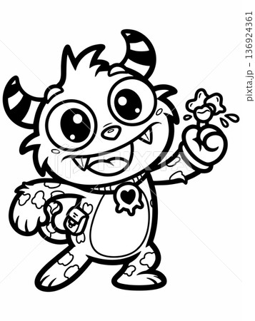 Cute Spotted Monster Holding a Flower Coloring Page 136924361