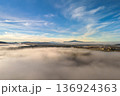 Aerial view of foggy landscape with Klet mountain in South Bohemia, Czech Republic 136924363