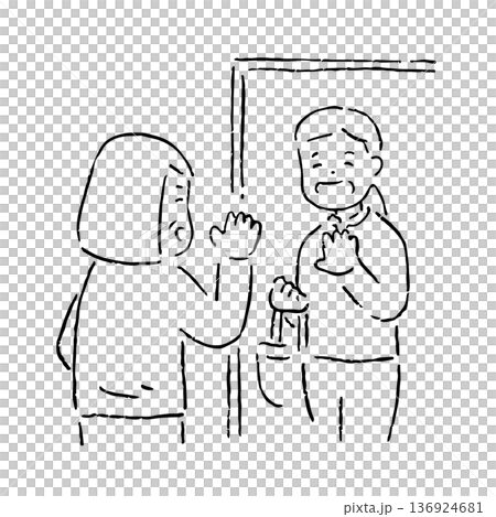 手繪家訪護理員和老人_黑白 136924681