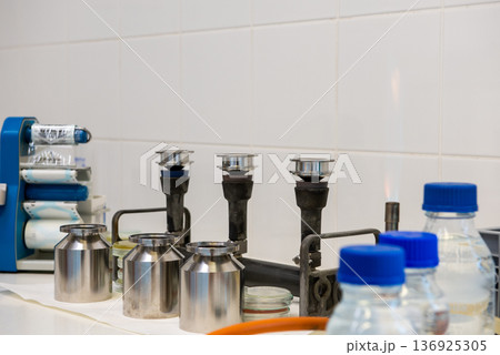sample filtration sterilization of stainless steel funnels for microbiological testing in laboratory 136925305