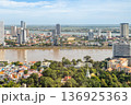 Panoramic landscape with residential district at the confluence of Mekong and Tonle Sap rivers, Phnom Penh, Cambodia 136925363