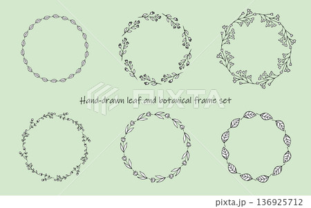 手描きの植物フレームセット。 136925712