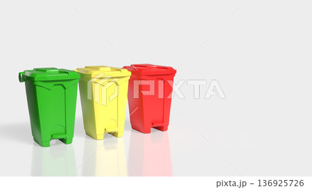 Color Coded Recycling Bins Isolated on White Background 3d render. Color Coded Recycling Bins Isolated on White Background 3d render. 136925726