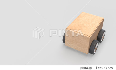 Minimalist Wooden Box Car on White Background 3d Render. Minimalist Wooden Box Car on White Background 3d Render. 136925729
