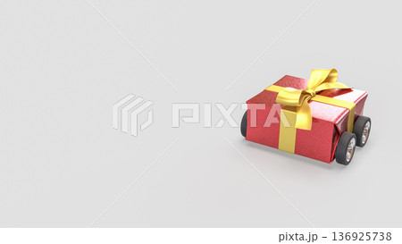 Festive Red Gift Box Car with Gold Ribbon on White Background 3d render. Festive Red Gift Box Car with Gold Ribbon on White Background 3d render. 136925738