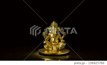 Golden Ganesha Statue on Dark Background 3d render. 136925760