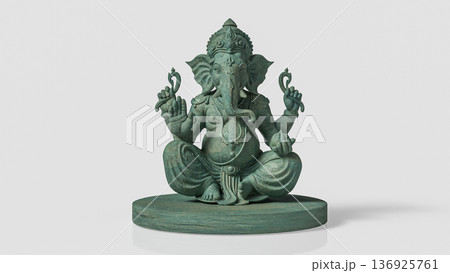 Antique Green Ganesha Statue Isolated 3d render. 136925761
