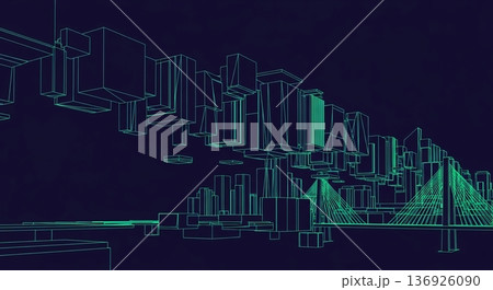 グリーンラインで構成された未来都市の骨格 136926090