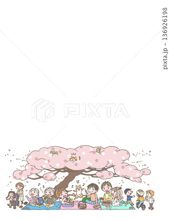 ワイワイお花見の風景--背景白(透明)-- 136926198