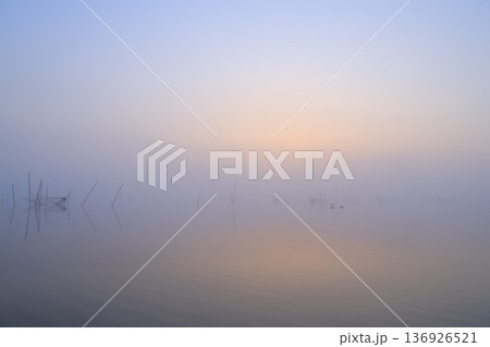 朝焼けの霧立つ風景 朝焼けの霧立つ風景 136926521
