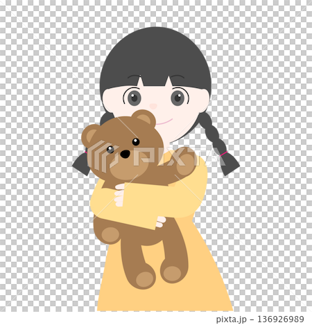 Illustration of a girl hugging a teddy bear 136926989