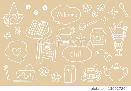 カフェをイメージしたイラストセット 136927264